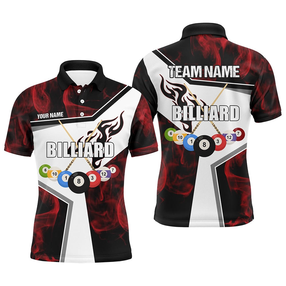 Billiard Polo Shirts, Personalized Flame Billiard Balls Polo Shirts Billiard Jerseys Custom Billiard Team Shirts, Billiards Team Shirts