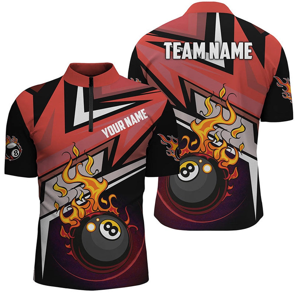 Billiard Polo Shirts, Personalized Funny 8 Ball Fire Billiard Polo Shirts Best Custom Pool Player Shirts, Billiards Team Shirts