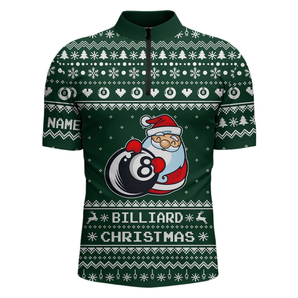 Billiard Polo Shirts, Personalized Funny Billiard 8 Ball Pool With Santa Claus Christmas Billiard Polo Shirts, Billiards Team Shirts