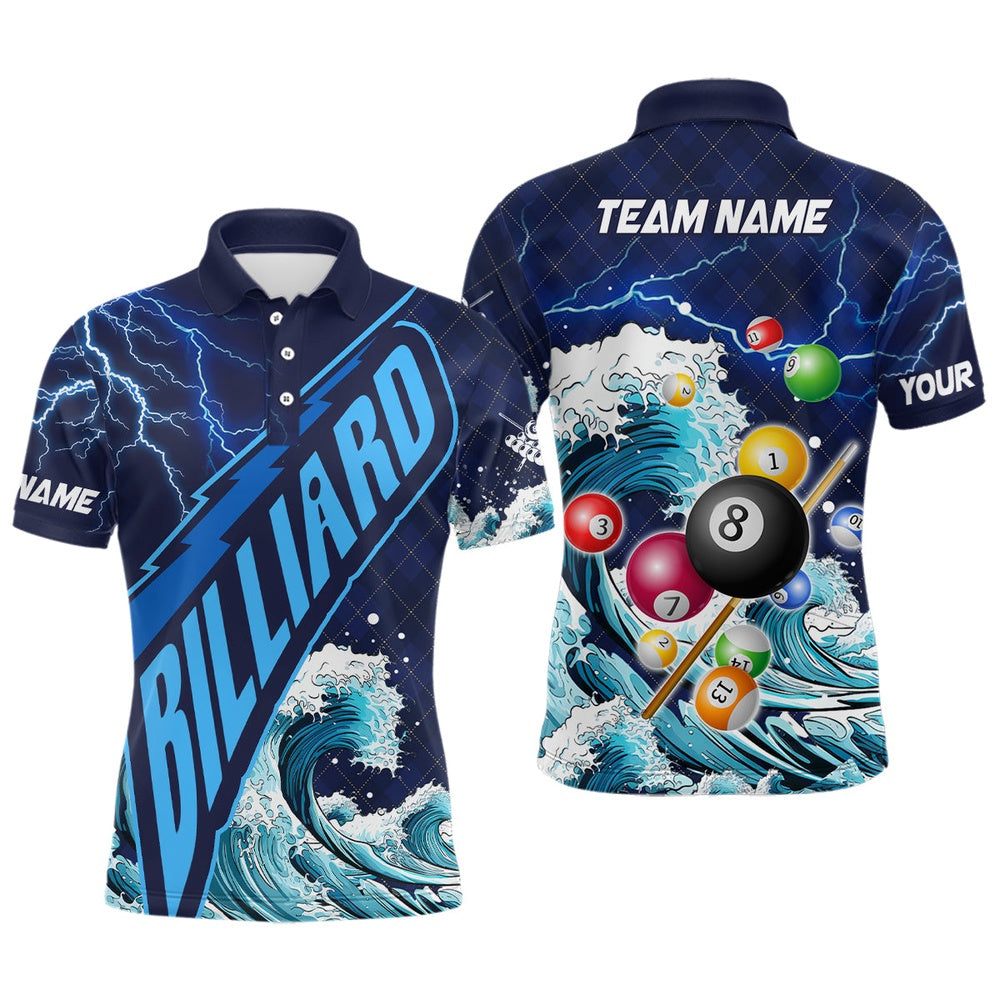 Billiard Polo Shirts, Personalized Funny Billiard Balls With Waves Custom Polo Shirts, Unique Billiard Attire Design, Billiards Team Shirts