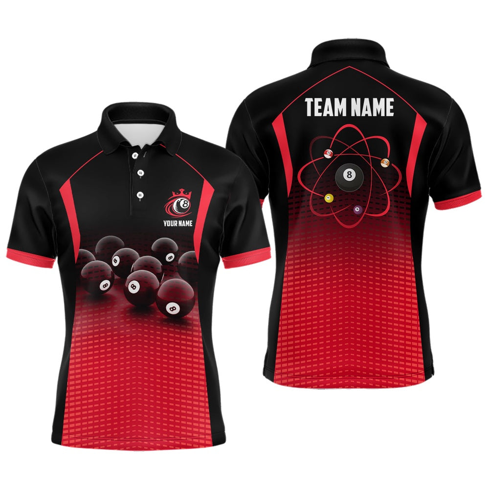 Billiard Polo Shirts, Personalized Funny Billiards Red Black Gradient All Over Print Billiard Polo Shirts, Billiards Team Shirts