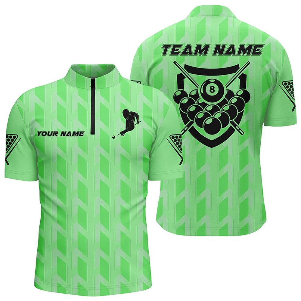 Billiard Polo Shirts, Personalized Green 8 Ball Billiards 3D Polo Shirts, Custom Name Player Billiards Jerseys, Billiards Team Shirts