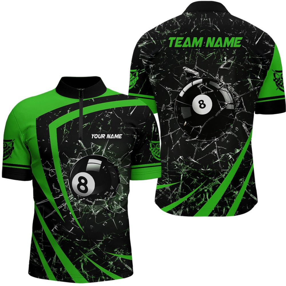 Billiard Polo Shirts, Personalized Green Glass Break 8 Ball Billiard 3D Polo Shirts, Custom 8 Ball Pool Jerseys, Billiards Team Shirts