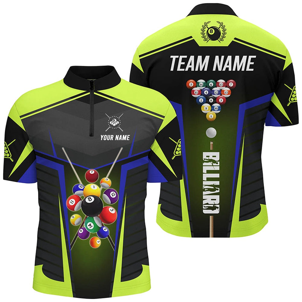 Billiard Polo Shirts, Personalized Green Neon Jerseys Billiard Balls Shirts Custom 3D Pool League Shirts, Billiards Team Shirts