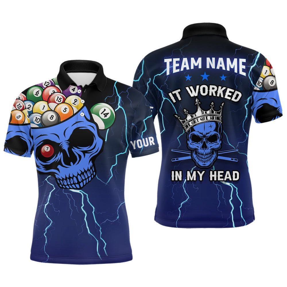 Billiard Polo Shirts, Personalized It Worked In My Head 3D Skull Full Printing Billiards Polo Shirts Blue, Billiards Team Shirts