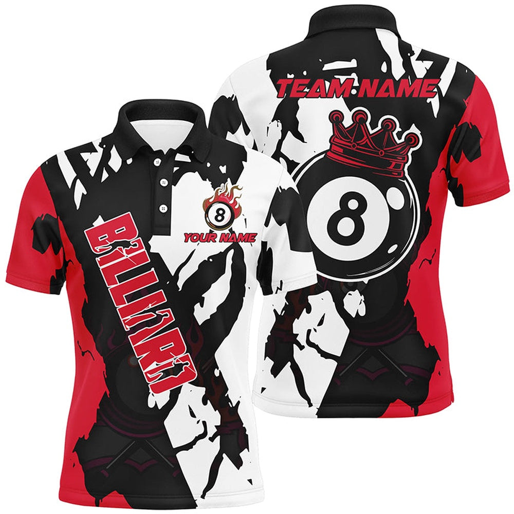 Billiard Polo Shirts, Personalized Multi-Color 8 Ball Pool Grunge Style Billiard Shirts Custom Billiard Team Jersey Apparel, Billiards Team Shirts
