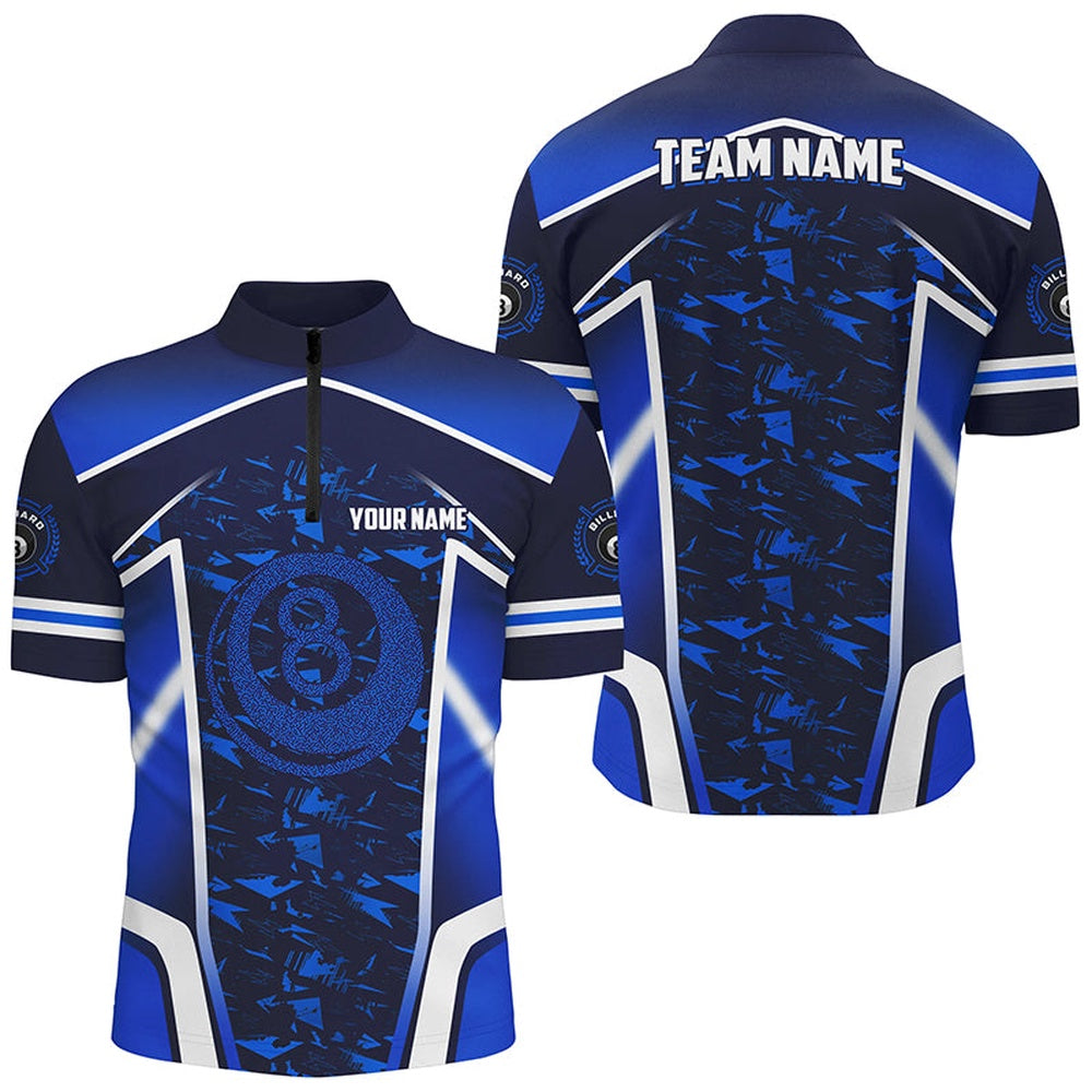 Billiard Polo Shirts, Personalized Name Blue 8 Ball Pool Abstract 3D Billiard Shirts Team League Billiard Jerseys, Billiards Team Shirts