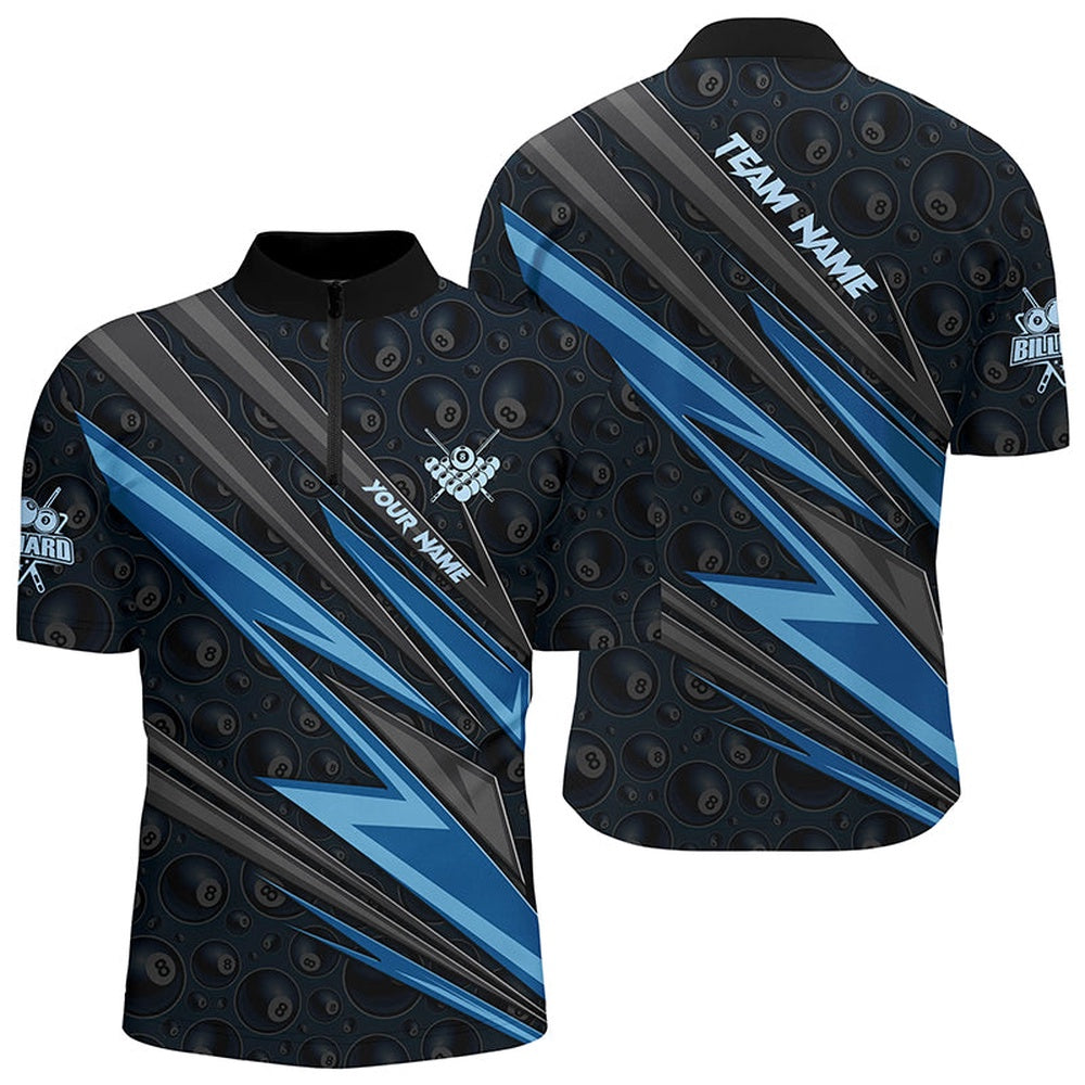 Billiard Polo Shirts, Personalized Name Blue Billiard Jerseys Best Custom Pool Team Polo Shirts, Billiards Team Shirts