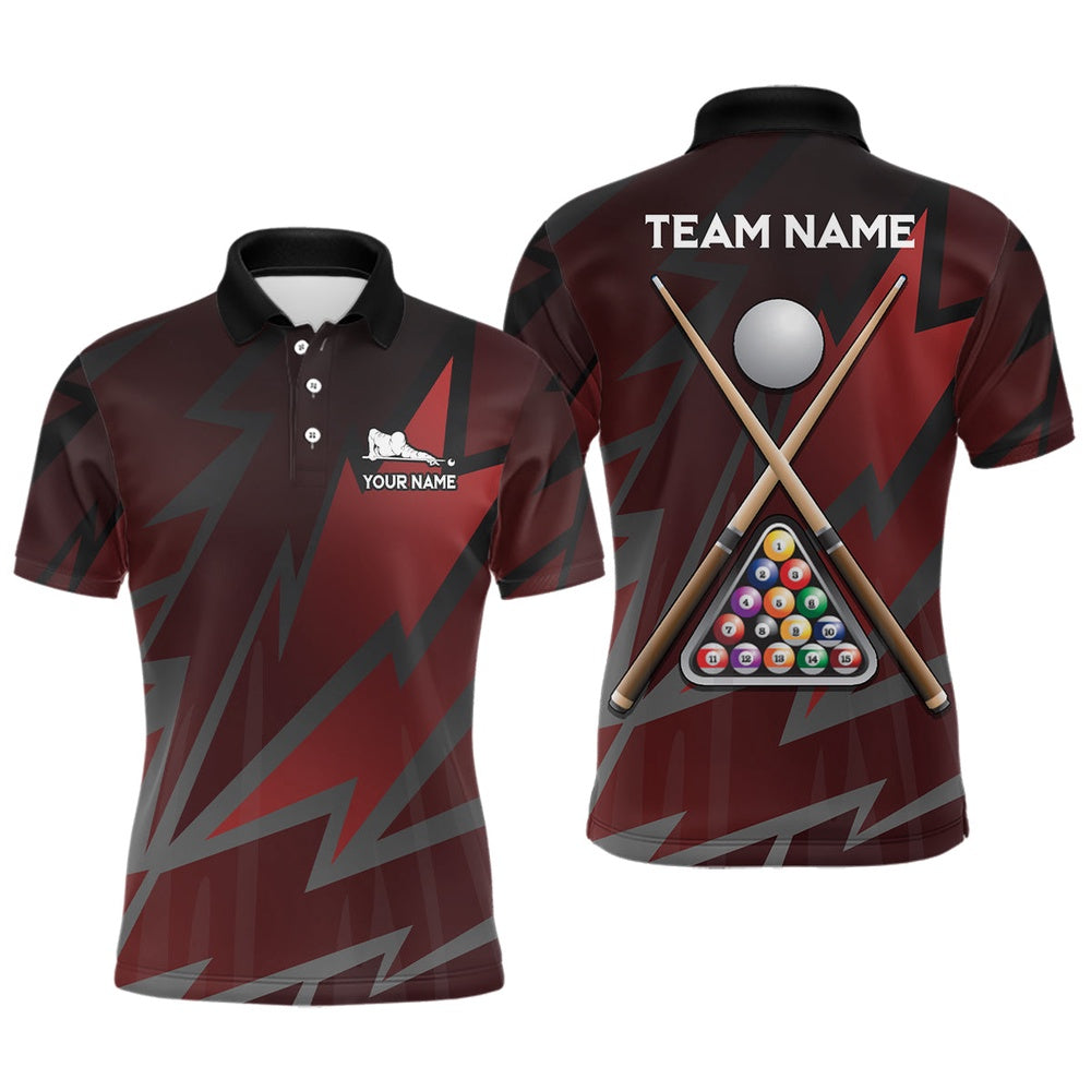Billiard Polo Shirts, Personalized Pool Player Billiards Red Black 3D Polo Shirts, Custom Billiard Balls Jerseys, Billiards Team Shirts