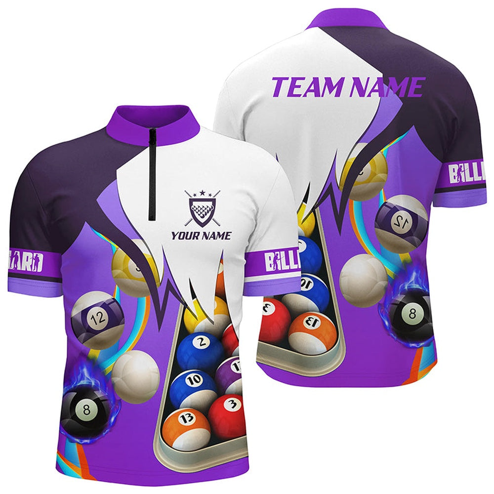 Billiard Polo Shirts, Personalized Purple 3D Billiard Balls Polo Shirts, Custom Pool Billiard Team Shirts, Billiards Team Shirts