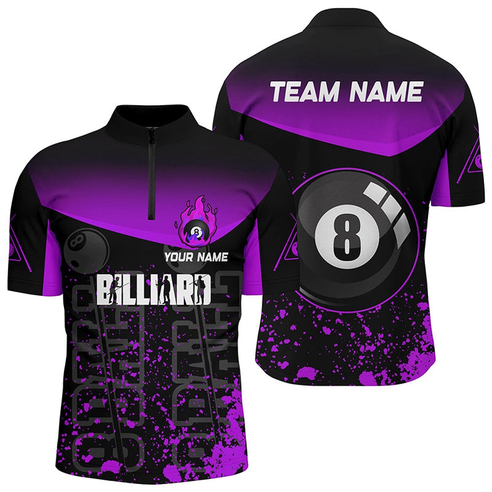 Billiard Polo Shirts, Personalized Purple Fire 8 Ball Pool Billiard Polo Shirts, 8 Ball Billiard Team Shirts, Billiards Team Shirts
