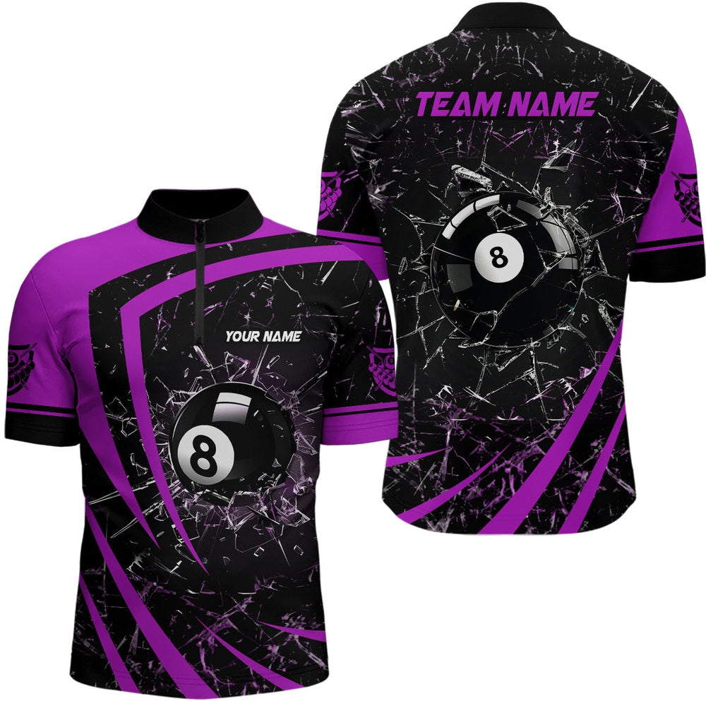 Billiard Polo Shirts, Personalized Purple Glass Break 8 Ball Billiard 3D Polo Shirts, Custom 8 Ball Pool Jerseys, Billiards Team Shirts