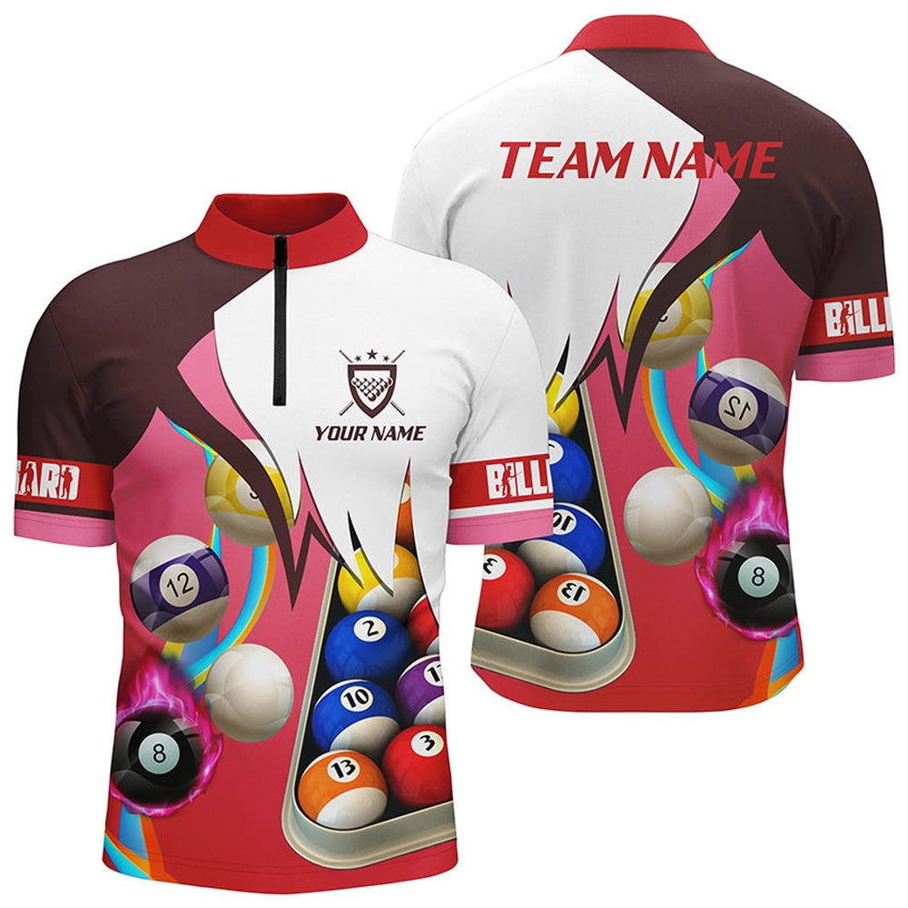 Billiard Polo Shirts, Personalized Red 3D Billiard Balls Polo Shirts, Custom Pool Billiard Team Shirts, Billiards Team Shirts