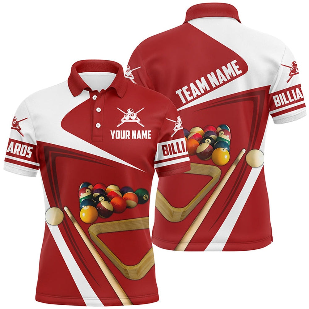 Billiard Polo Shirts, Personalized Red Billiard Balls 3D 'S Polo Shirts Best Custom Name Jerseys Red Pool Player, Billiards Team Shirts