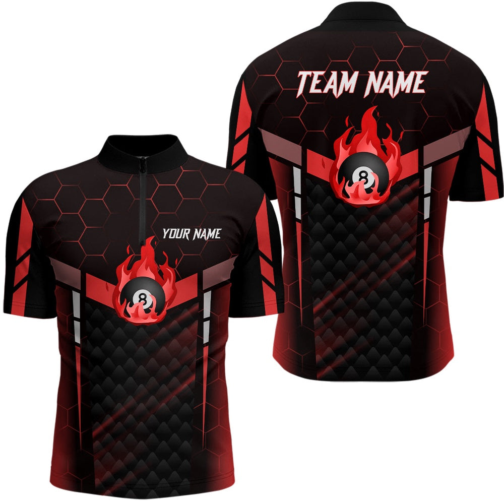 Billiard Polo Shirts, Personalized Red Fire 8 Ball Billiard 3D Polo Shirts, Custom 8 Ball Pool Team Jerseys, Billiards Team Shirts