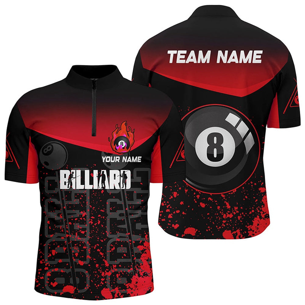Billiard Polo Shirts, Personalized Red Fire 8 Ball Pool Billiard Polo Shirts, Custom 8 Ball Billiard Team Shirts, Billiards Team Shirts