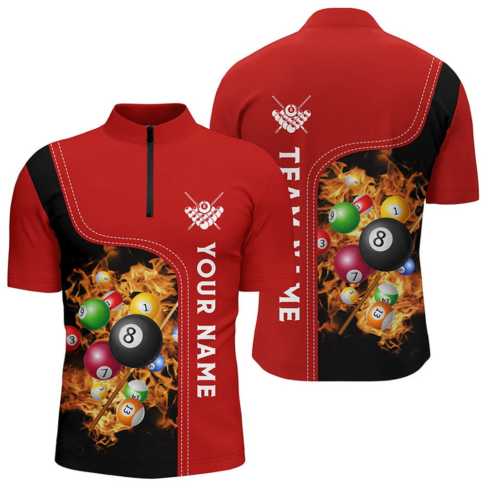 Billiard Polo Shirts, Personalized Red Fire Pool Balls Billiard Polo Shirts, Custom 3D Billiard Team Jerseys, Billiards Team Shirts