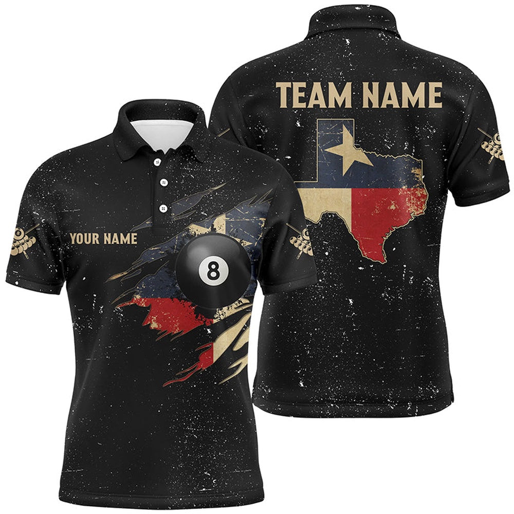 Billiard Polo Shirts, Personalized Retro Texas Flag Billiard Polo Shirts Custom Patriotic Billiard Jerseys Uniform, Billiards Team Shirts