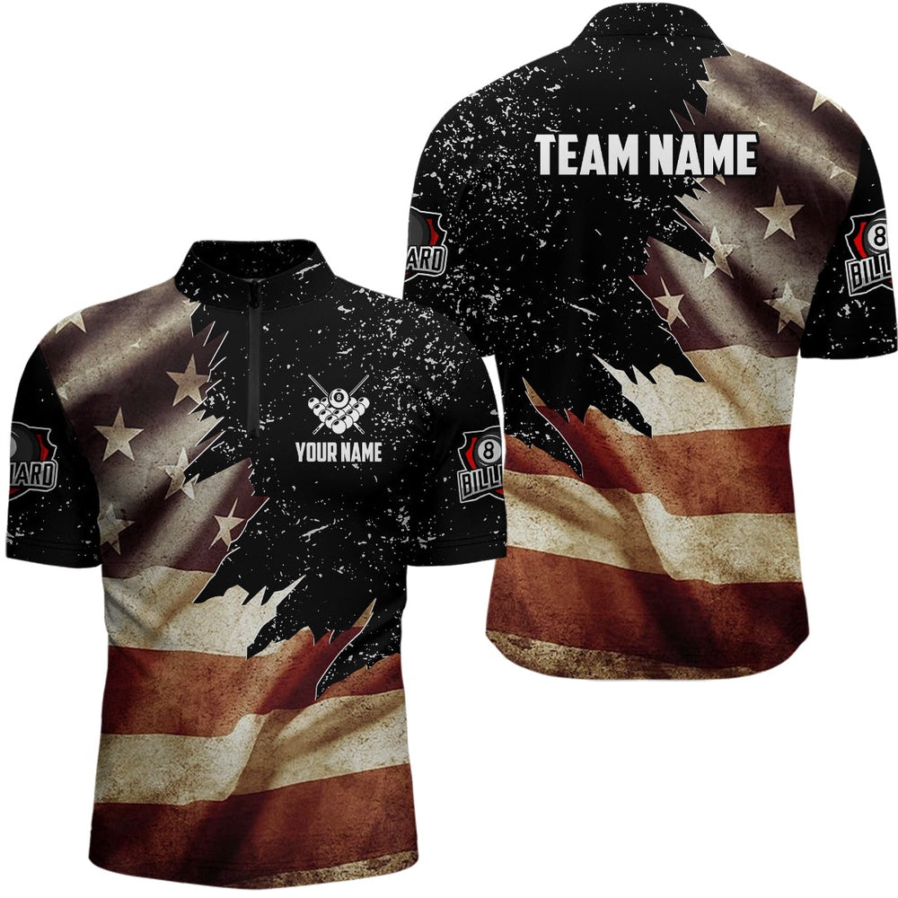 Billiard Polo Shirts, Personalized Retro Us Flag Billiard Polo Shirts, Patriotic Billiard Jerseys, Billiards Team Shirts