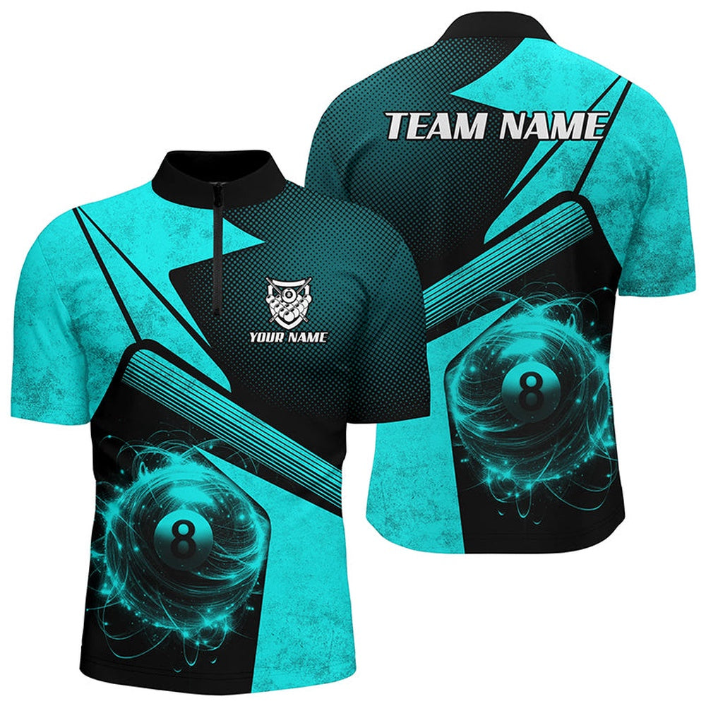 Billiard Polo Shirts, Personalized Sport Blue 8 Ball Billiard 3D Polo Shirts, Custom 8 Ball Pool Team Jerseys, Billiards Team Shirts