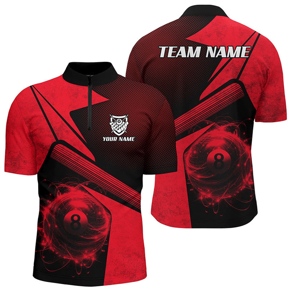 Billiard Polo Shirts, Personalized Sport Red 8 Ball Billiard 3D Polo Shirts, Custom 8 Ball Pool Team Jerseys, Billiards Team Shirts