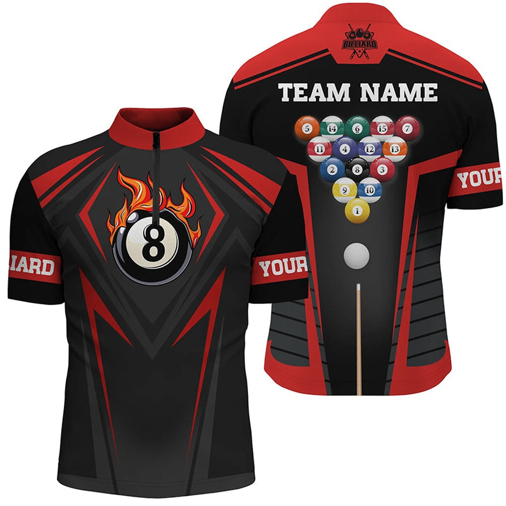 Billiard Polo Shirts, Personalized Style Red Fire 8 Ball Billiard 3D Polo Shirts, Custom Pool Balls Team Jerseys, Billiards Team Shirts