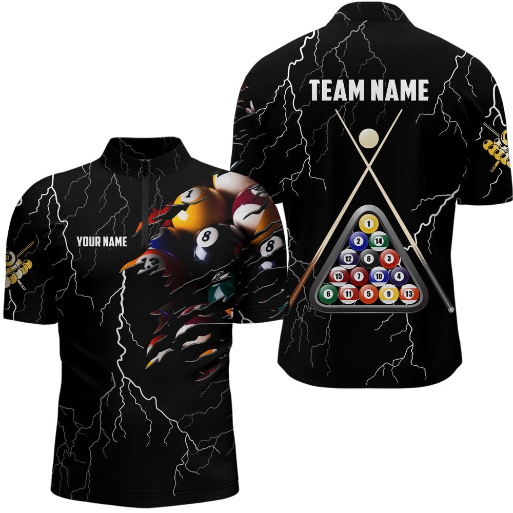 Billiard Polo Shirts, Personalized Thunder Billiard Ball 3D Polo Shirts Custom Billiard Pool Balls Jerseys, Billiards Team Shirts