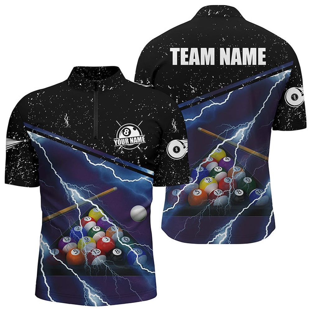 Billiard Polo Shirts, Personalized Thunder Lighting Purple Black Billiard Balls 3D Polo Shirts, Billiards Jerseys, Billiards Team Shirts