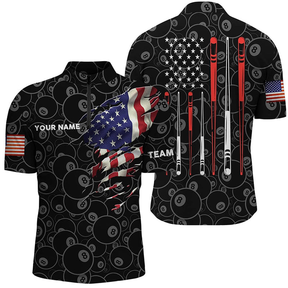 Billiard Polo Shirts, Personalized US Flag 8 Ball Billiard Polo Shirts, Custom US Flag Sticks Billiard Shirts, Billiards Team Shirts