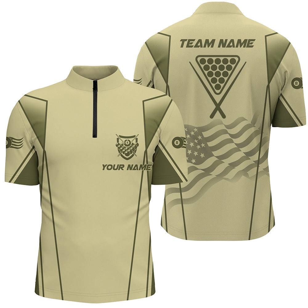 Billiard Polo Shirts, Personalized US Flag 8 Ball Pool 3D Polo Shirts, Green Billiard Balls Team Jerseys, Billiards Team Shirts