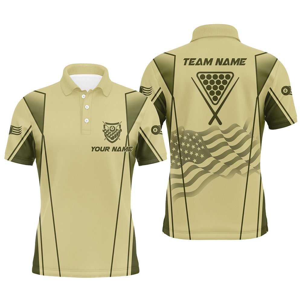 Billiard Polo Shirts, Personalized US Flag Billiard 8 Ball Pool 3D Polo Shirts, Green Billiard Balls Team Jerseys, Billiards Team Shirts