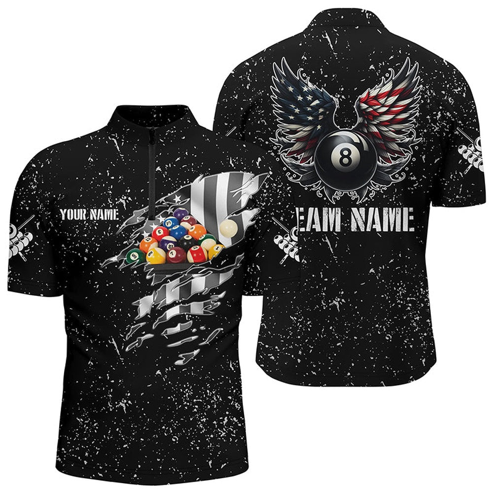 Billiard Polo Shirts, Personalized US Flag Billiard Balls 3D Polo Shirts, Funny Billiard 8 Ball Wings Jerseys, Billiards Team Shirts