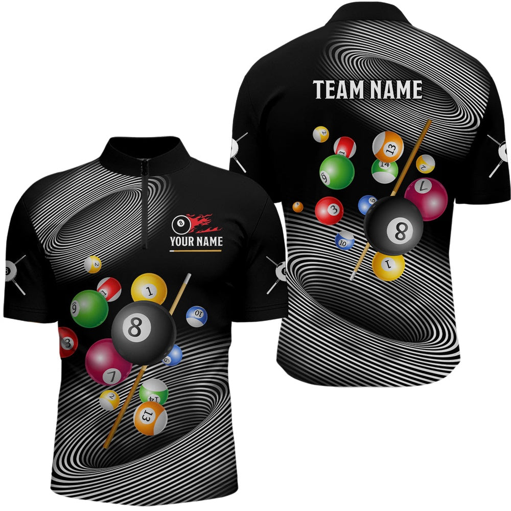 Billiard Polo Shirts, Personalized White Black Billiard Ballls 3D Polo Shirts, Custom 8 Ball Pool Team Shirts, Billiards Team Shirts