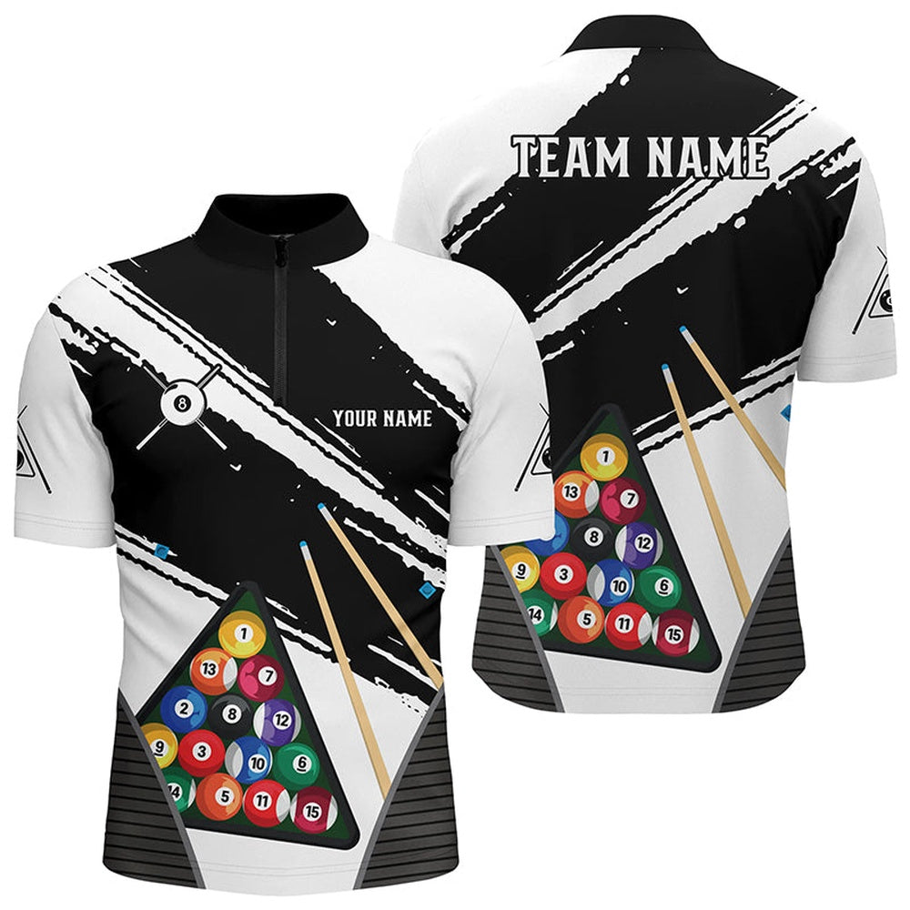 Billiard Polo Shirts, Personalized White Black Billiard Balls Polo Shirts, Custom Billiard 8 Ball Team Jerseys, Billiards Team Shirts