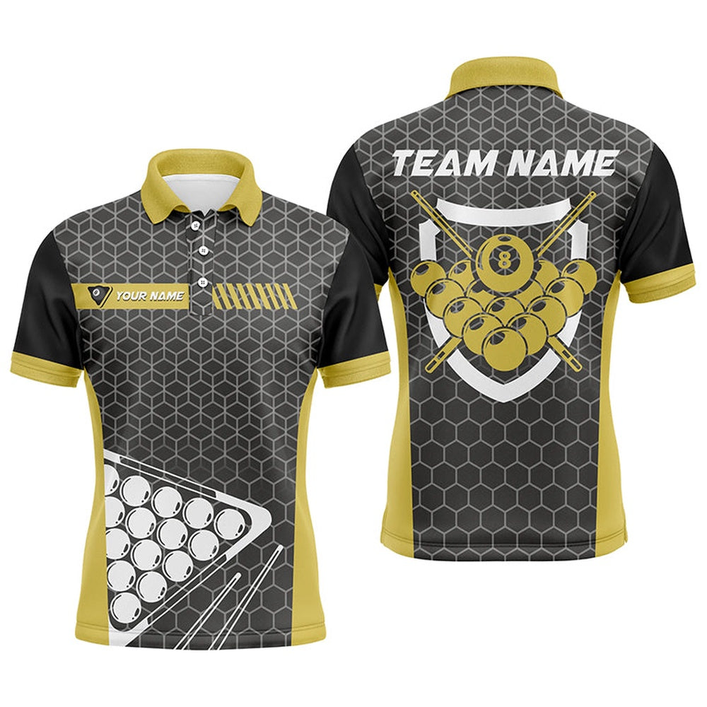 Billiard Polo Shirts, Personalized Yellow Billiard Balls 3D Polo Shirts, Custom 8 Ball Pool Billiards Jerseys, Billiards Team Shirts