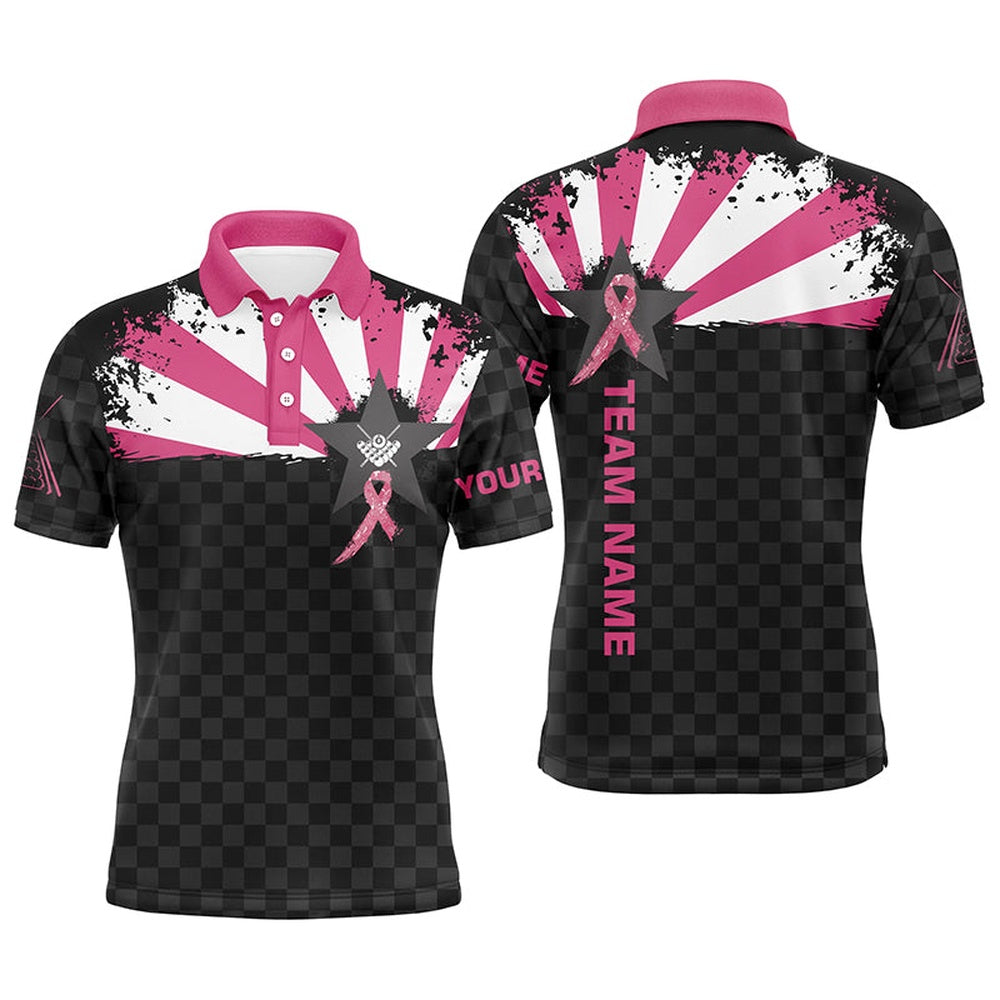 Billiard Polo Shirts, Pink Breast Cancer Awareness Shirt, Custom Jerseys Billiard Sport Polo Shirts For Player, Billiards Team Shirts