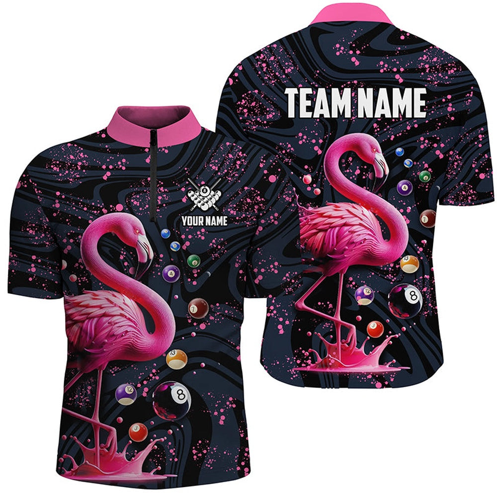 Billiard Polo Shirts, Pink Grunge Flamingo Billiard Balls 3D Pool Shirts Custom Unique Billiard Jerseys Apparel, Billiards Team Shirts