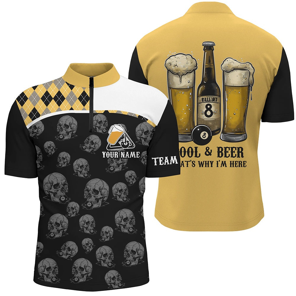 Billiard Polo Shirts, Pool & Beer That'S Why I'M Here Custom Billiard Shirts, Yellow Black Drinking Billiard Jerseys, Billiards Team Shirts