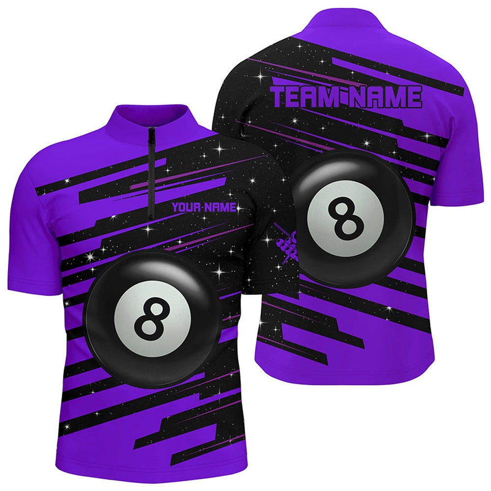 Billiard Polo Shirts, Purple 8 Ball Pool Billiard Jerseys Polo Shirts Custom Team League Billiard Shirts, Billiards Team Shirts