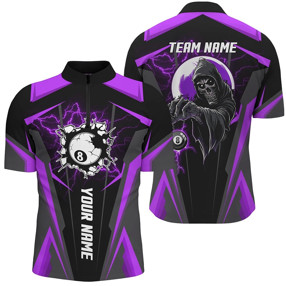 Billiard Polo Shirts, Purple Billiard Grim Reaper Polo Shirts Customized Team League Billiard Jerseys, Billiards Team Shirts