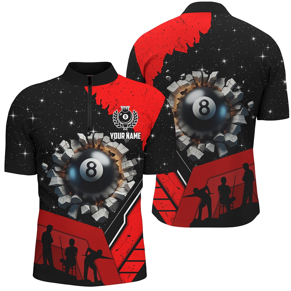 Billiard Polo Shirts, Purple Funny 8 Ball Pool Crack Polo Shirts Custom Team League Billiard Jersey, Billiards Team Shirts