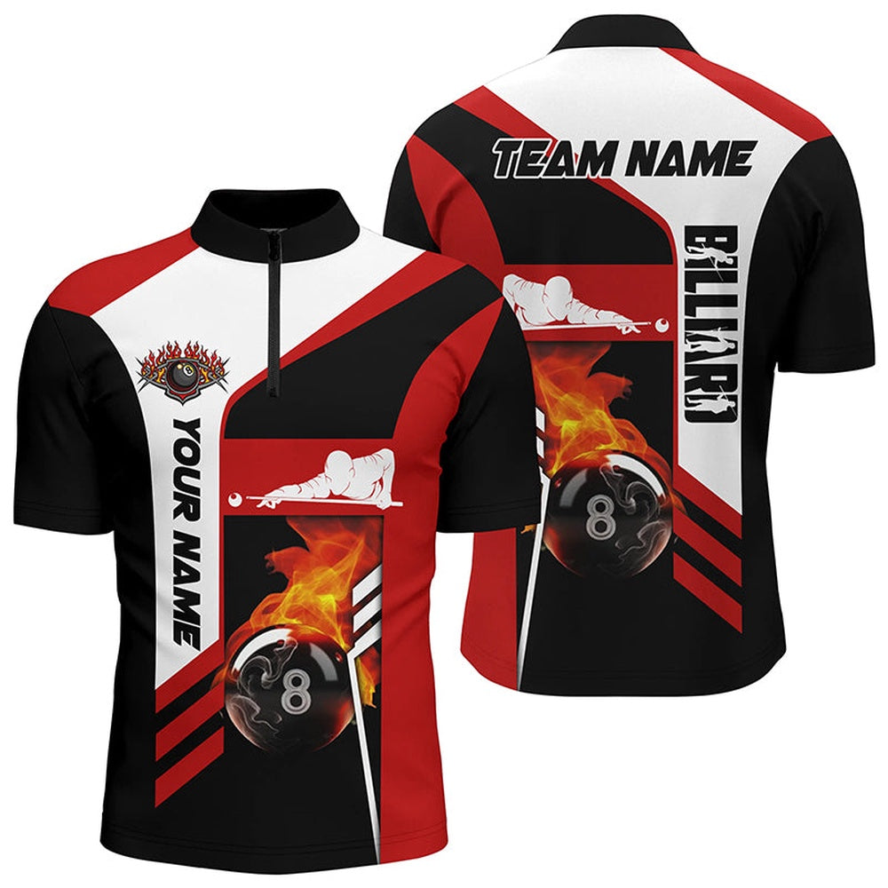 Billiard Polo Shirts, Snooker 8 Ball In Flames Personalized Name Billiard Polo Shirts Custom Pool Player Shirts, Billiards Team Shirts