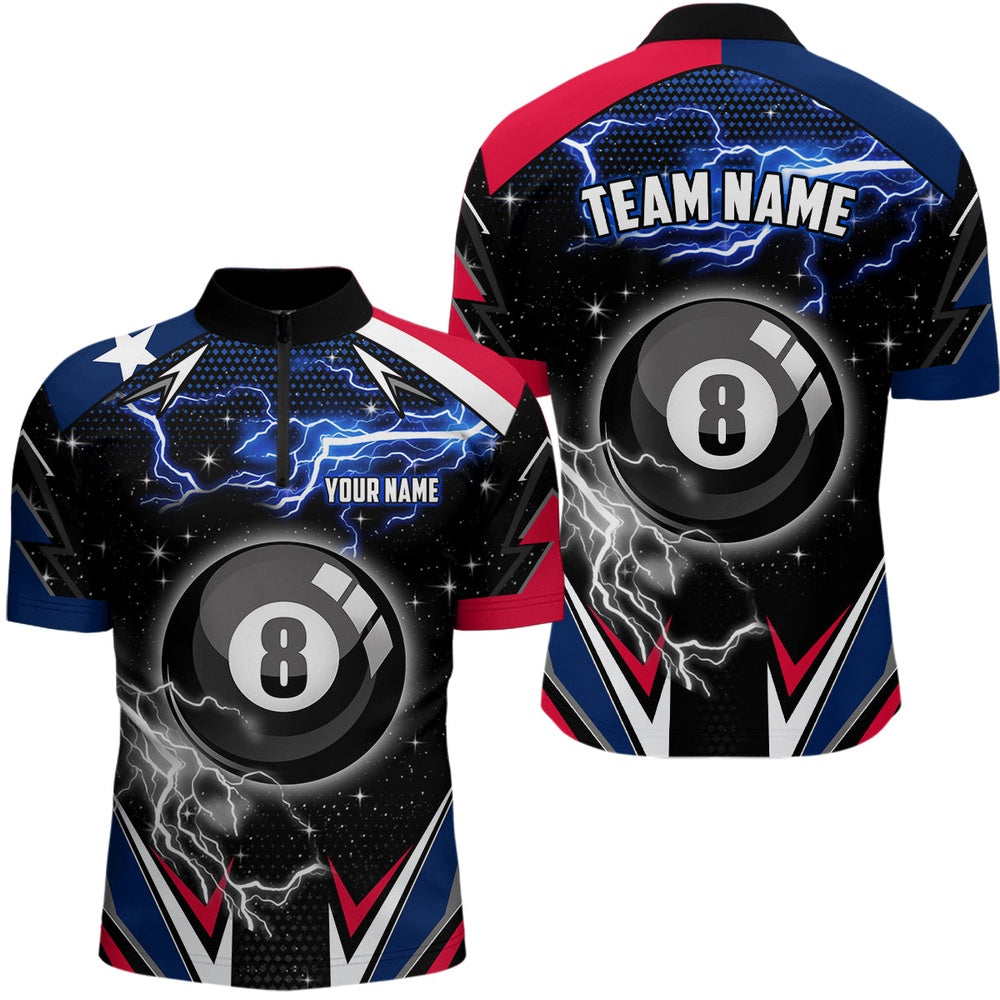 Billiard Polo Shirts, Texas Flag Lightning 8 Ball Billiard Jerseys Custom Patriotic Team League Billiard Shirts, Billiards Team Shirts