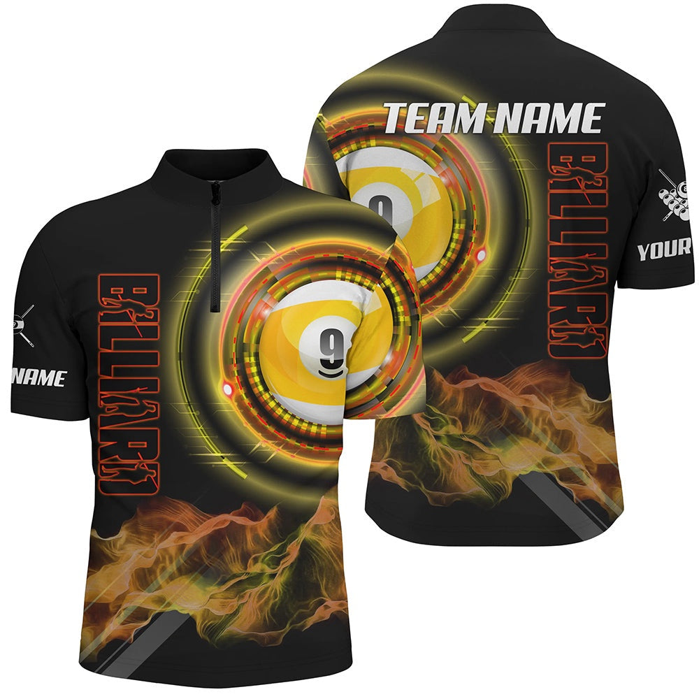 Billiard Polo Shirts, Yellow 9 Ball Pool Billiard Jerseys Custom Billiard Polo Shirts Team League Billiard Shirts, Billiards Team Shirts