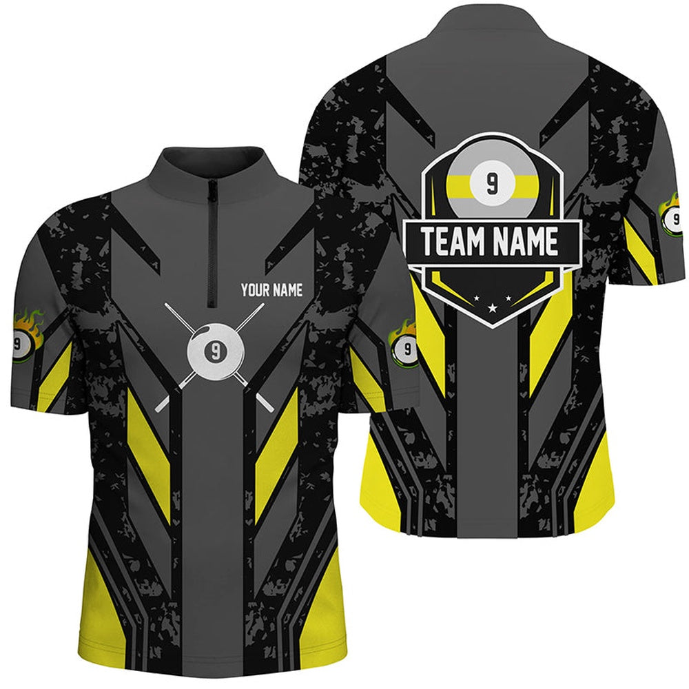 Billiard Polo Shirts, Yellow Billiard 9 Ball Pool Polo & Polo Shirts Custom Billiard Team Jerseys Attire, Billiards Team Shirts