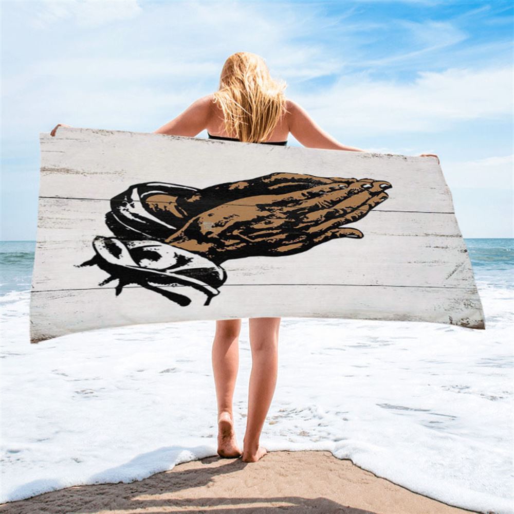 Black African American Hands In Prayer Beach Towel - Christian Beach Towel Decor