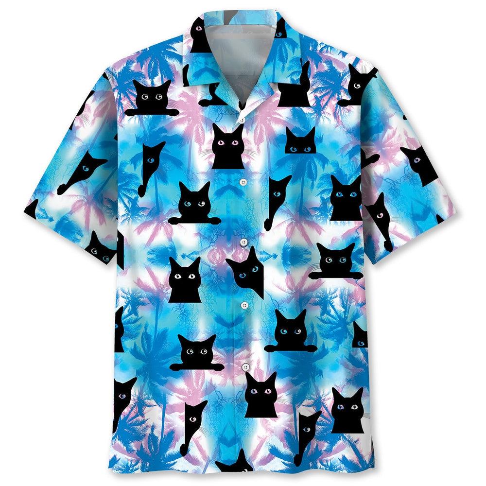 Black Cat Blue Hawaiian Shirt, Cat Hawaiian Shirt, Funny Hawaiian Shirts