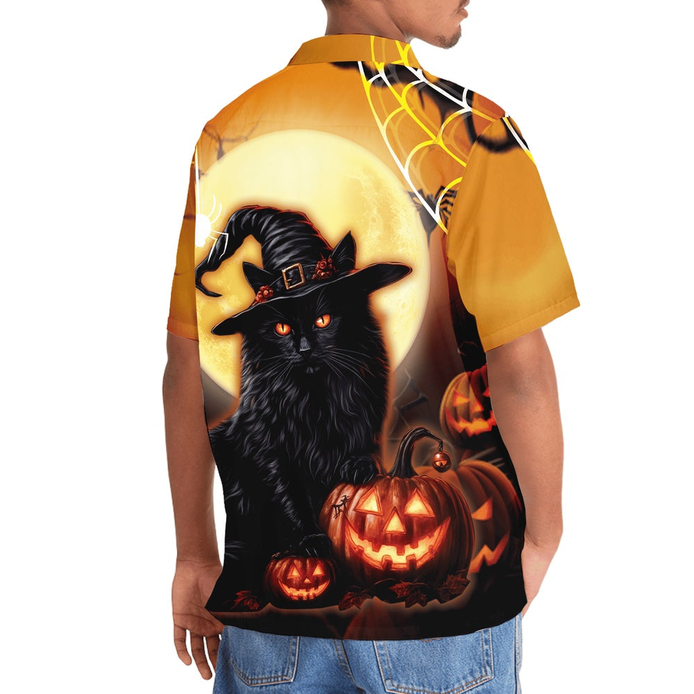 Black Cat Pumpkin Halloween New Hawaiian Shirt, Cat Hawaiian Shirt, Funny Hawaiian Shirts