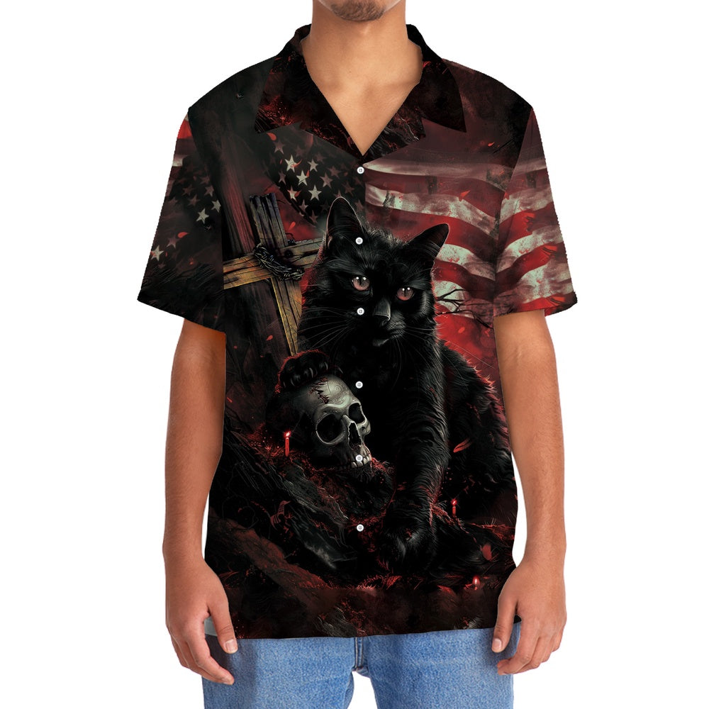 Black Cat Skull Hawaiian Shirt, Cat Hawaiian Shirt, Funny Hawaiian Shirts