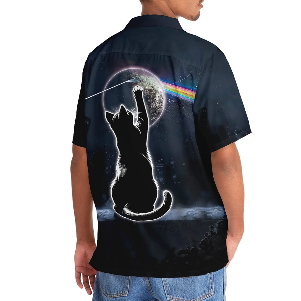 Black Cat The Dark Side Of The Moon Hawaiian Shirt, Cat Hawaiian Shirt, Funny Hawaiian Shirts